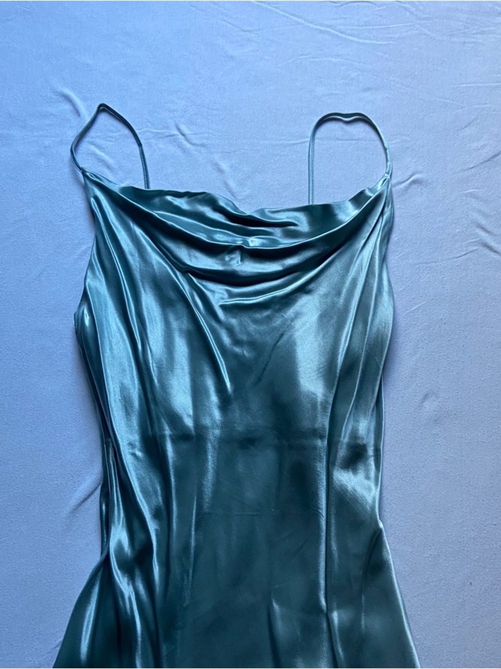 Satin Cowl Neck Slip Dress - Teal Green